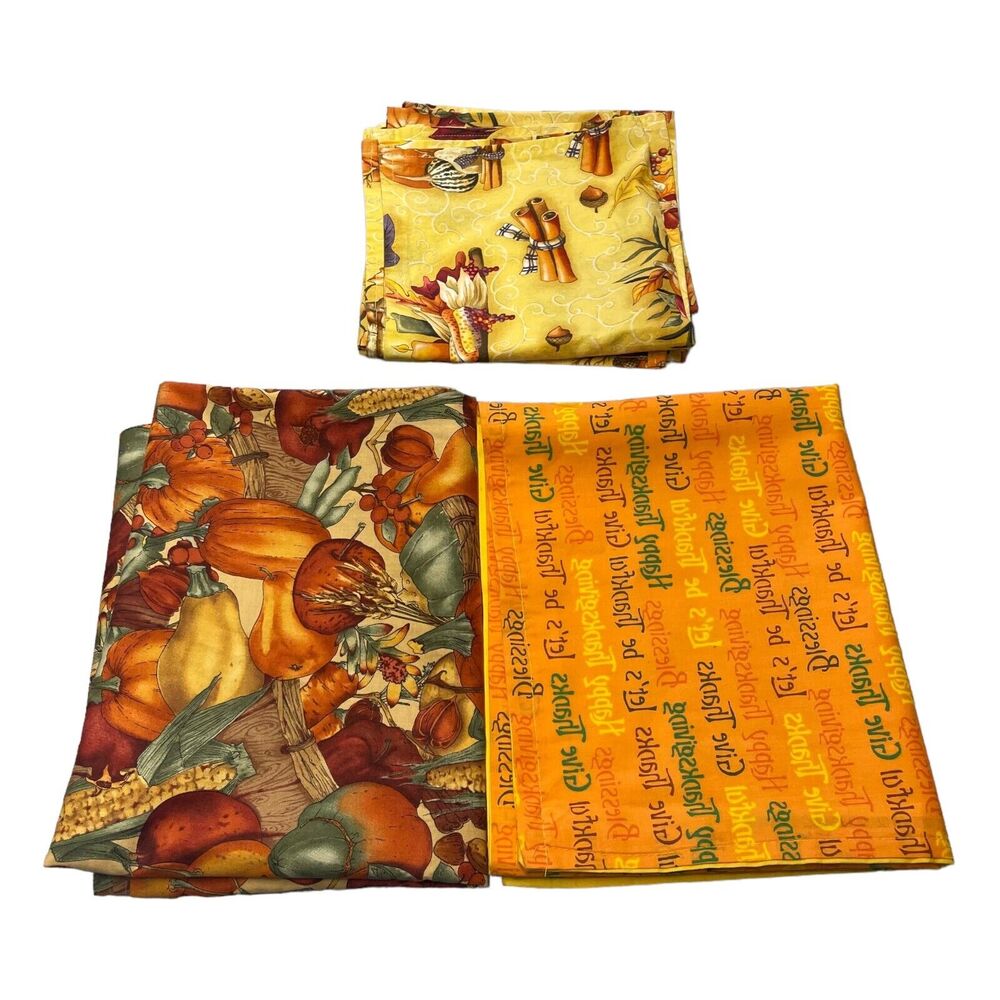 Yellow Orange Fruits Print Handmade Table Burner, Small Tablecloth & 5 Napkins - Picture 7 of 7